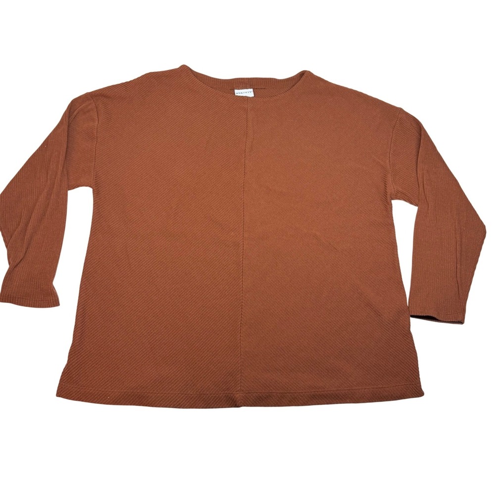 AVA &‎ VIV Plus Size 1X Rust Brown Corduroy Long Sleeve Pullover Sweater Neutral